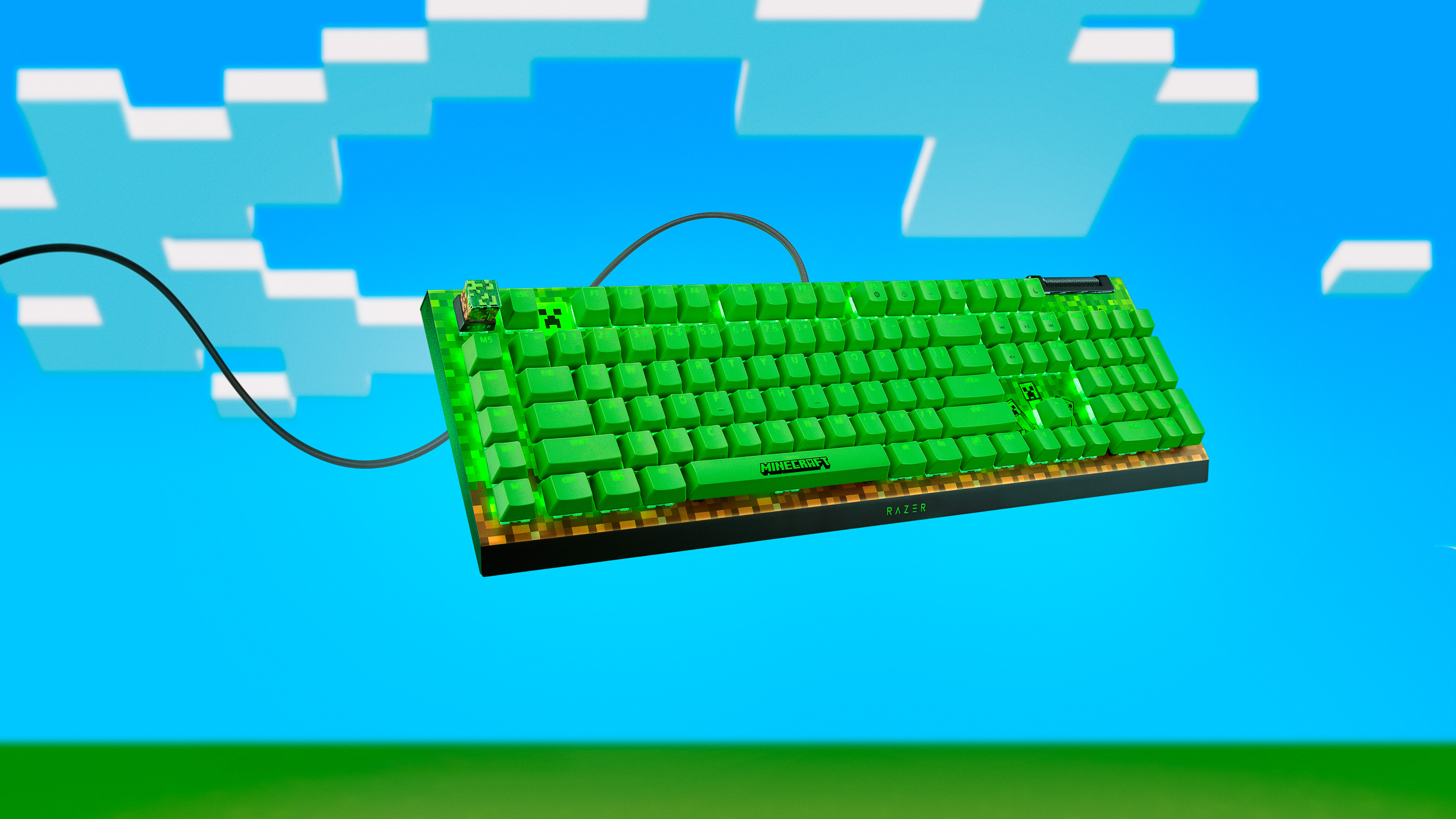 Razer's Minecraft themed peripherals, including keyboard and mouse.