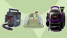 Best carpet cleaners and carpet cleaning machines on green background from Shark and 2 from BISSELL