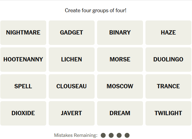 The New York Times Connections puzzle on March 14, 2026
