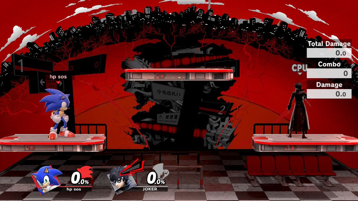 Sonic and Joker in Super Smash Bros. Ultimate with handheld boost mode off