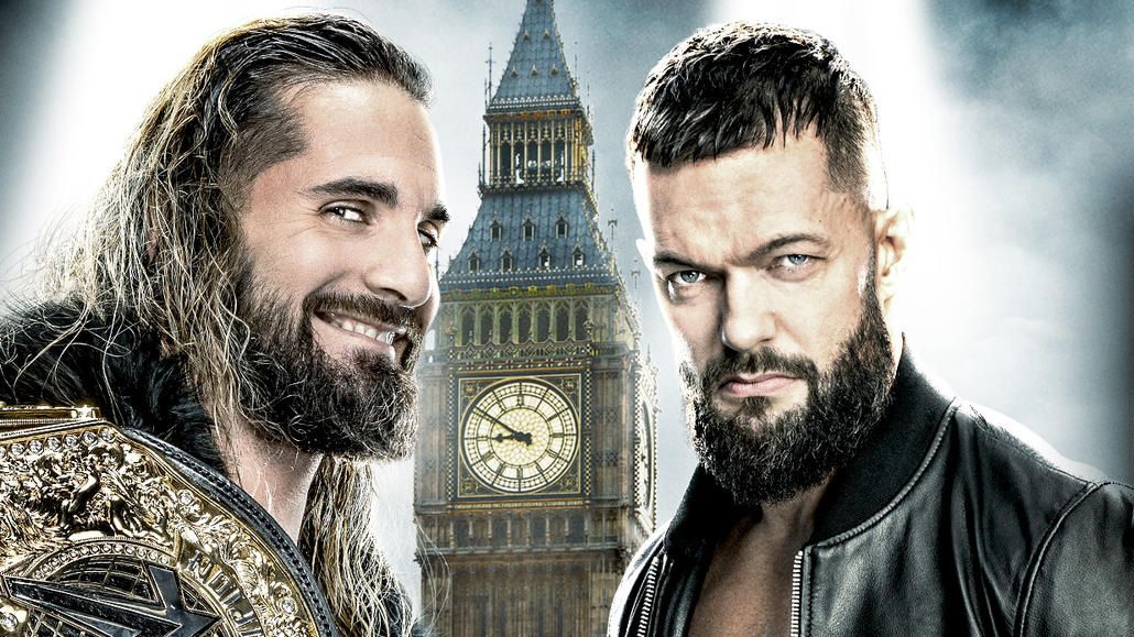 (L, R) Seth &quot;Freakin&quot; Rollins and Finn Bálor in art for the 2023 Money in the Bank live stream