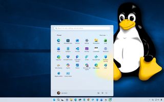 Windows 11 desktop with Linux background