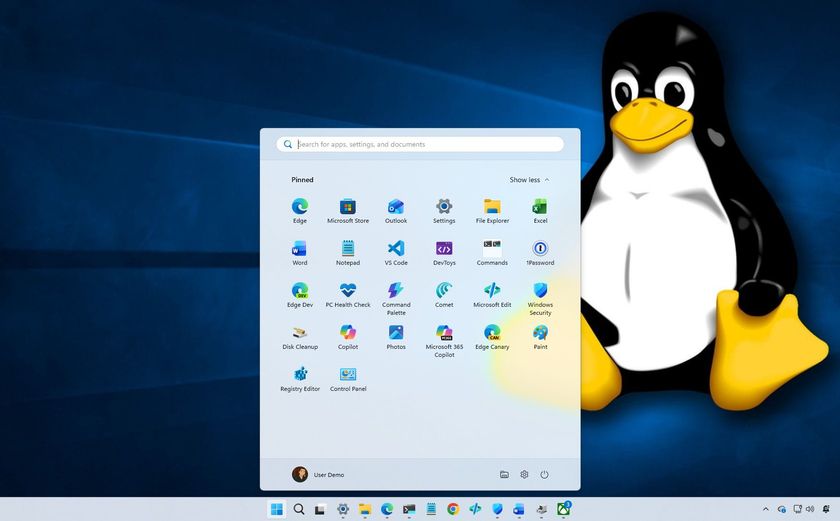 Windows 11 desktop with Linux background
