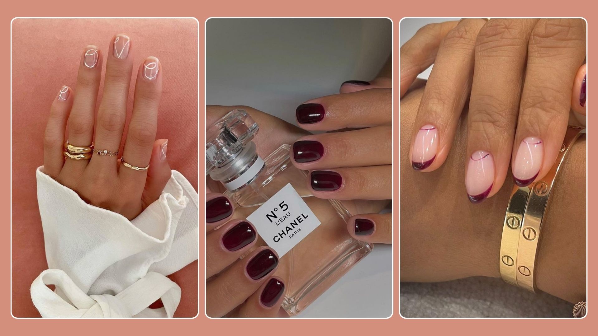 A collage with Valentine's day nail designs