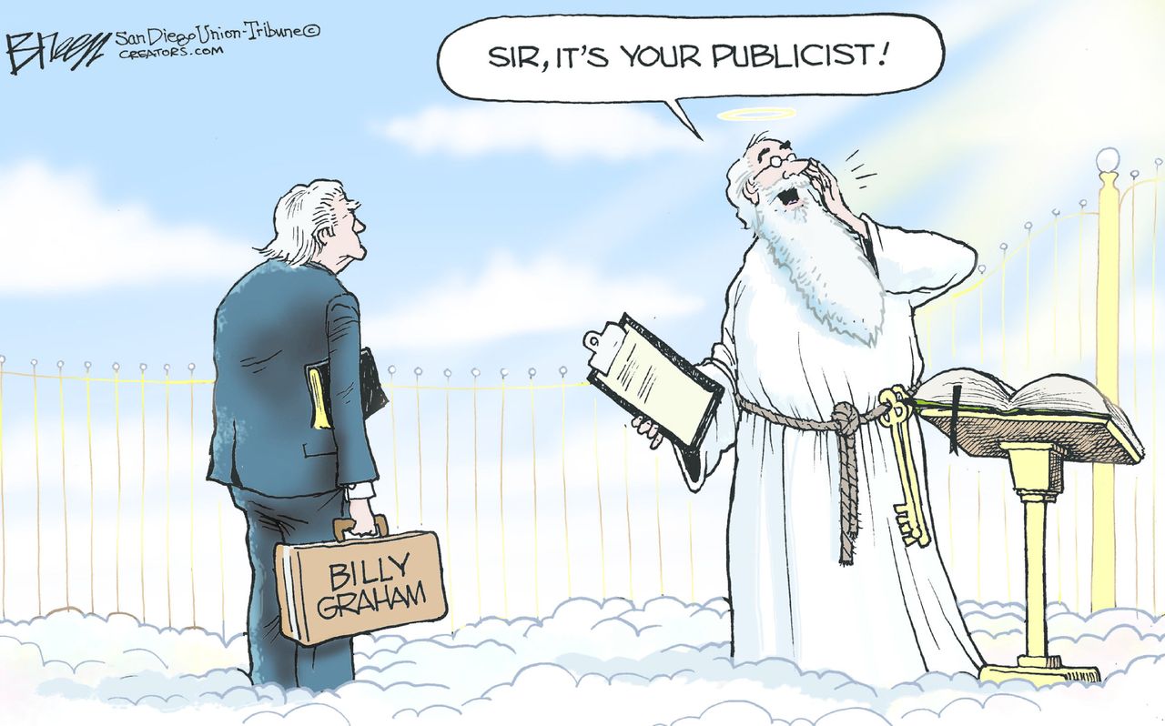 Political cartoon U.S. Billy Graham death