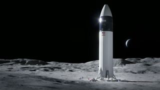 An illustration of SpaceX's Starship on the moon. On April 16, 2021, NASA announced that SpaceX had won a contract to build the lunar lander for its Artemis program.