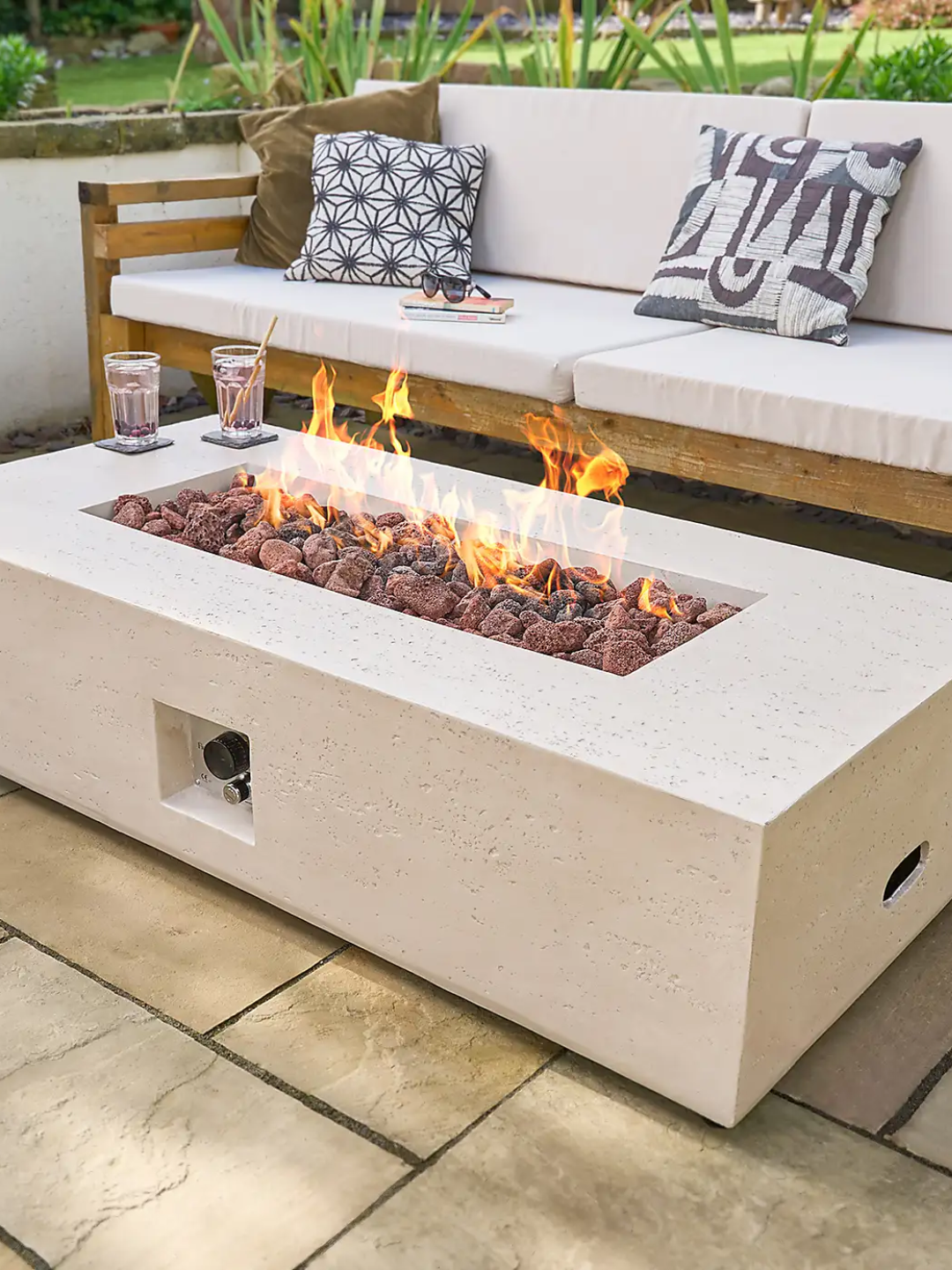A stone gas fire pit from Field and Flame