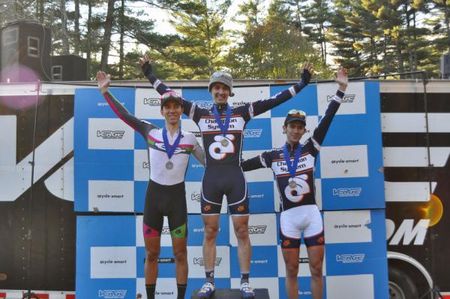 Final podium, left-to-right: Luca Damiani (El Gato), Luke Keough (Champion System p/b Keough Cyclocross), Nick Keough (Champion System p/b Keough Cyclocross).