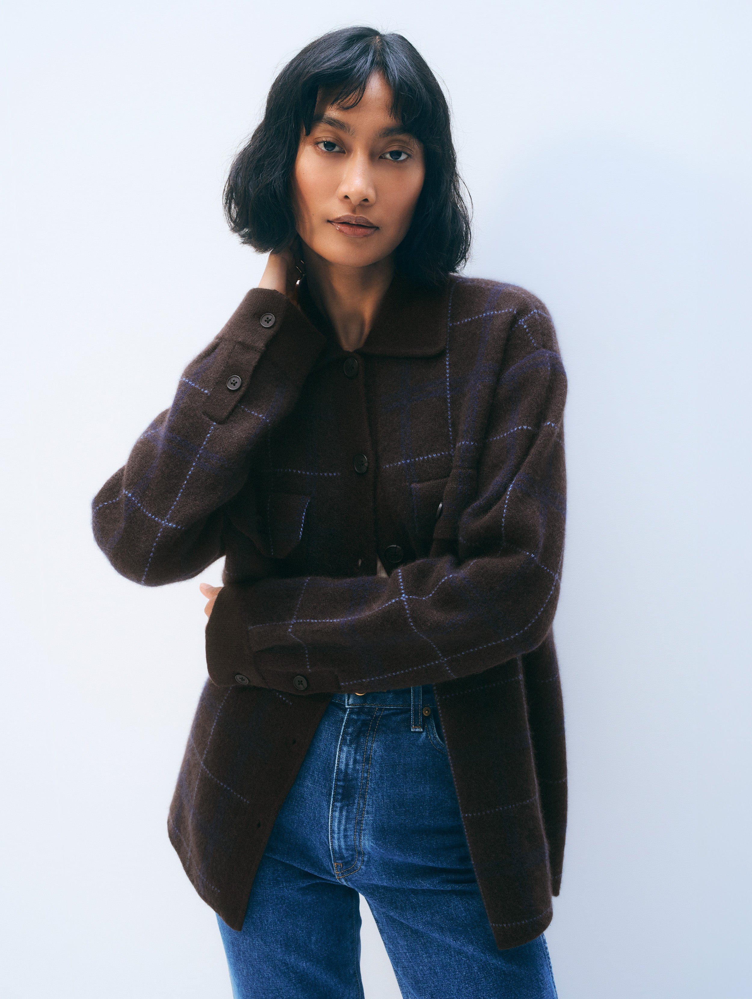 Cashmere Luxe Button Down Shacket | Dark Umber Combo