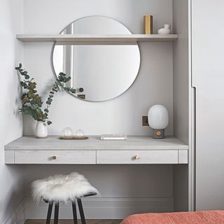 dressing table desk in grey bedroom