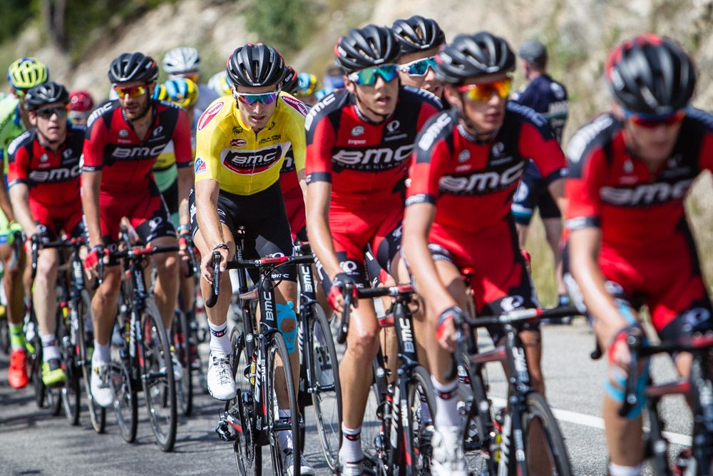 Taylor Phinney (BMC) stays tucked in behind his team.