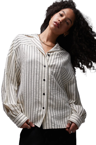 Textured Stripe Button-Up Shirt