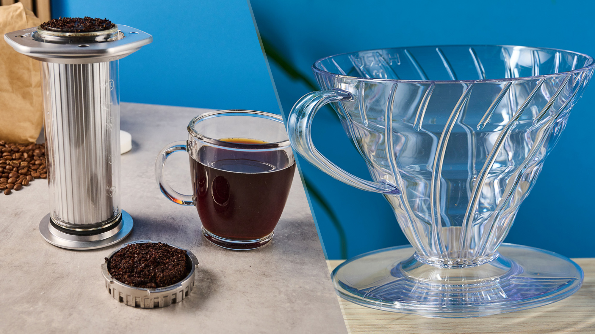 a photo of the aeropress premium and hario v60 