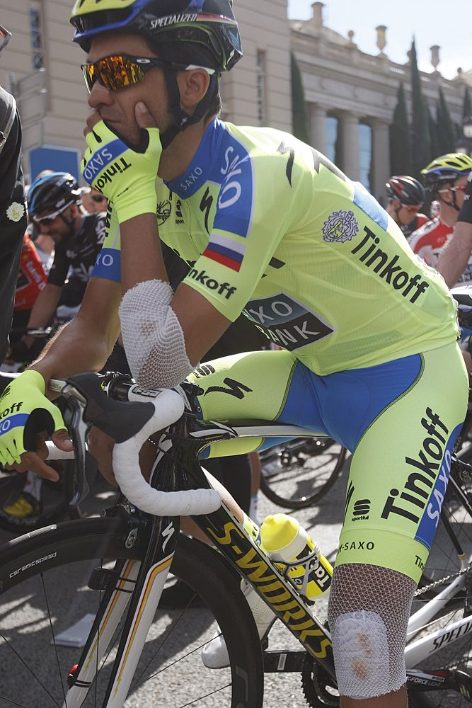 Alberto Contador (Tinkoff-Saxo) bandaged up after stage 6 crash