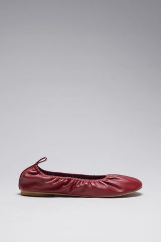 Ruched Leather Ballet Flats