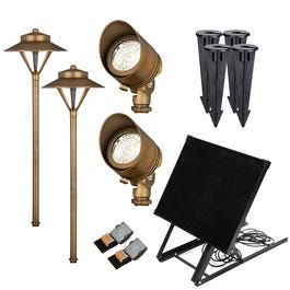 Volt® (2) Brass Path Light (2) Brass Spotlight Solar Lighting Kit - Clearance