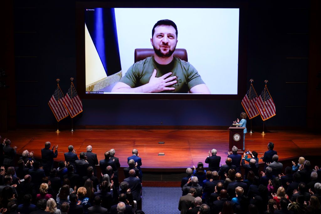 Ukraine president Volodymyr Zelensky addresses Congress via video screen