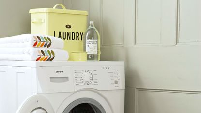washing machine and laundry basket with detergent