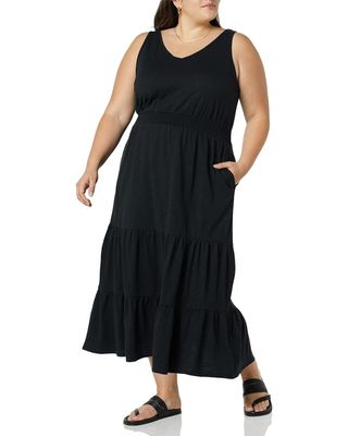 Amazon Essentials Women's Sleeveless Elastic Waist Summer Maxi Dress (available in Plus Size), Black, Large