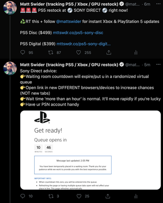 PS5 restock Twitter alerta Sony Direct