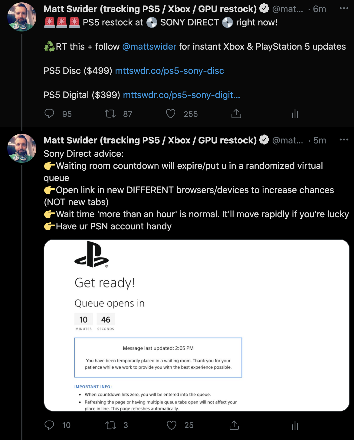 PS5 restock Twitter tracker alert Sony Direct