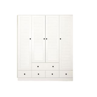 large white 4 door wardrobe with black knobs