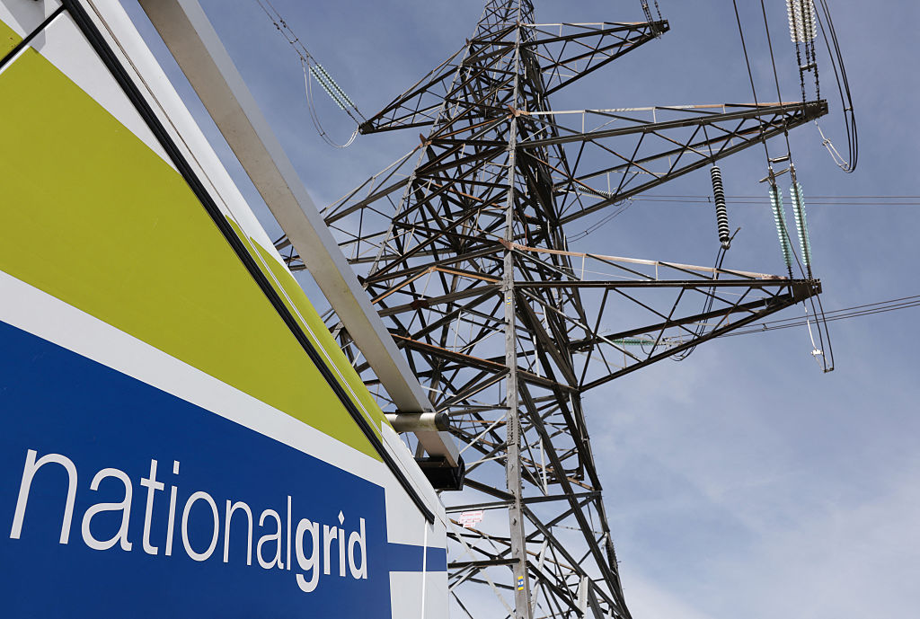 A photograph taken on April 28, 2025 shows electricity pylon stands in the National Grid Training centre in Eakring, central England. 