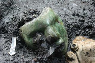 A green mask found in Mexico's Pyramid of the Sun