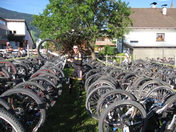Pete collects his bike from overnight storage.