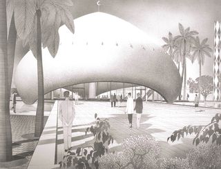 Pictured: Walter Gropius’ design for the University of Baghdad by an unidentified artist, c. 1957