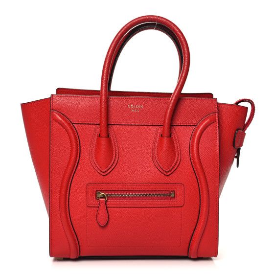 Celine Drummed Calfskin Micro Luggage Red