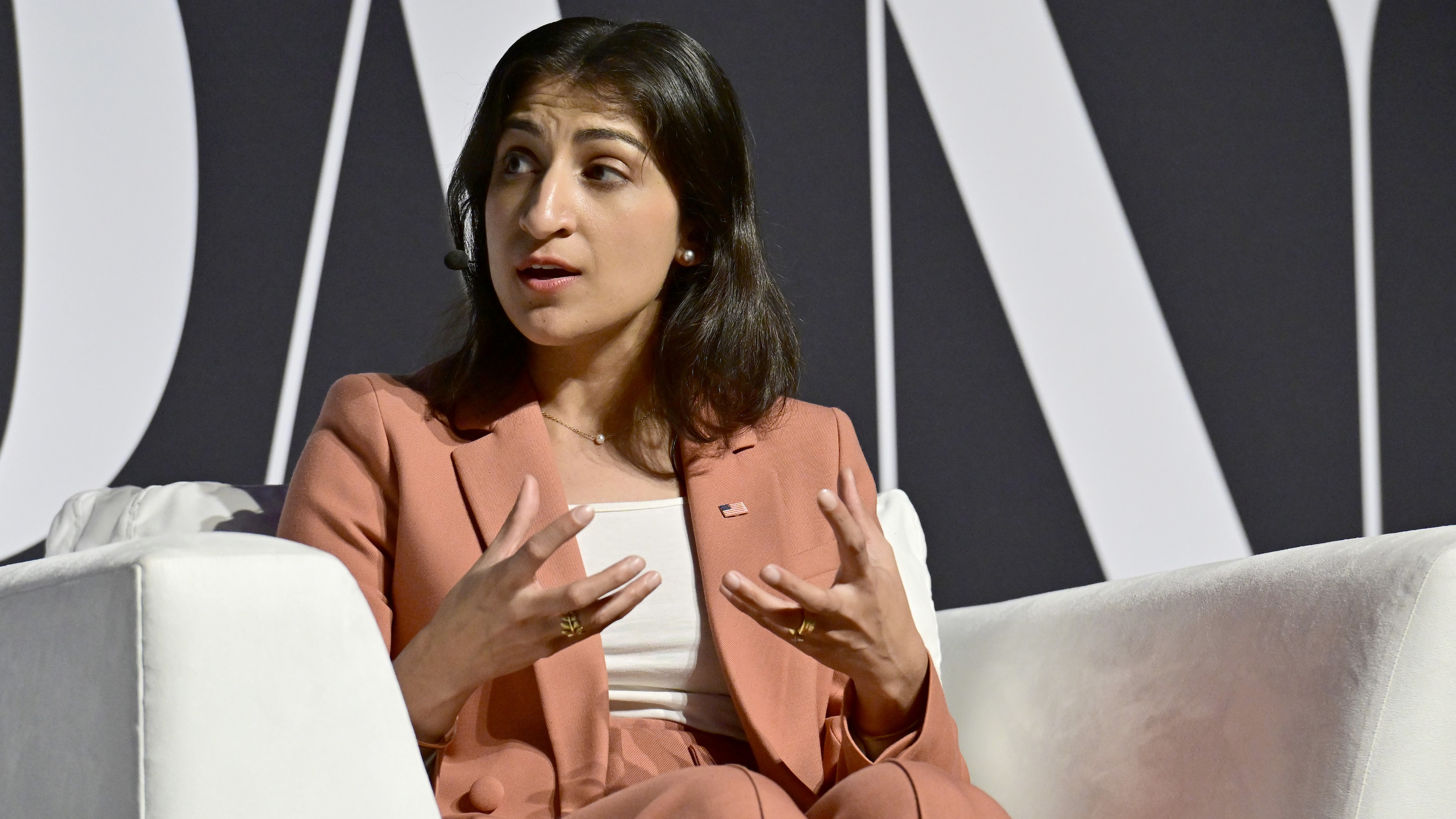NEW YORK, NEW YORK - SEPTEMBER 19: Lina Khan speaks onstage during the Fast Company Innovation Festival 2024 at BMCC Tribeca PAC on September 19, 2024 in New York City. (Photo by Eugene Gologursky/Getty Images for Fast Company)