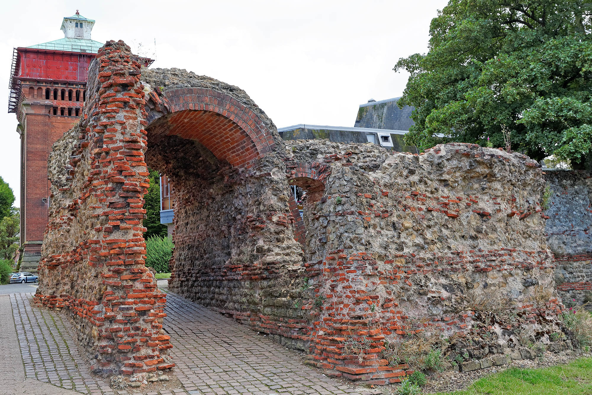 The Balkerne Gate, Colchester —  a Roman gateway in the town&#039;s Roman wall, still standing 2,000 years later.