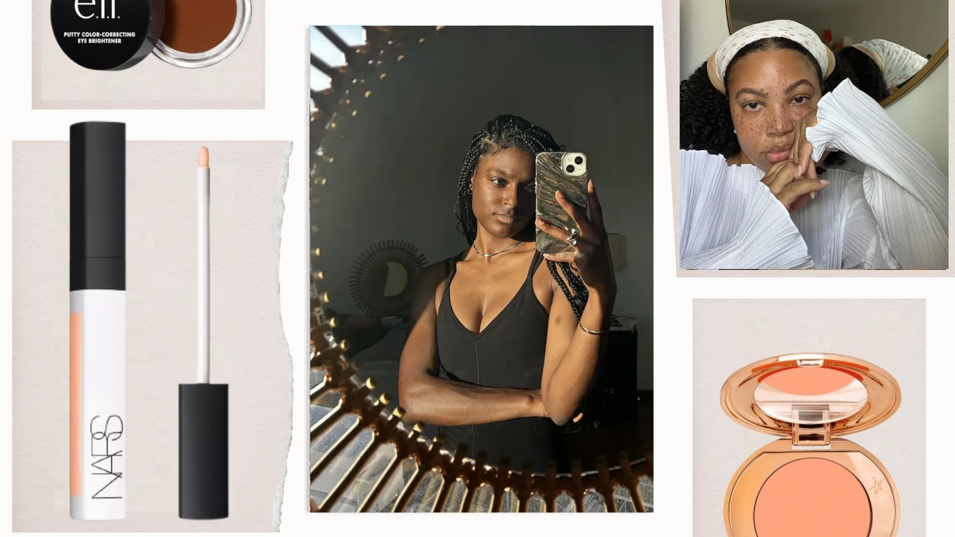 A collage of colour correctors an images of Shei Mamona and Yaminah Mayo