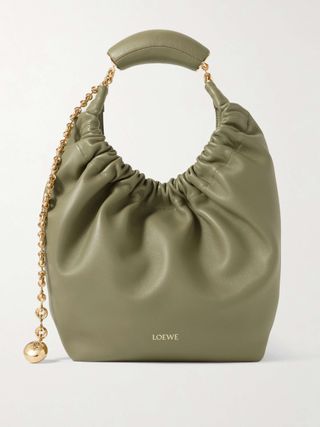 Squeeze Small Chain-Embellished Gathered Leather Tote