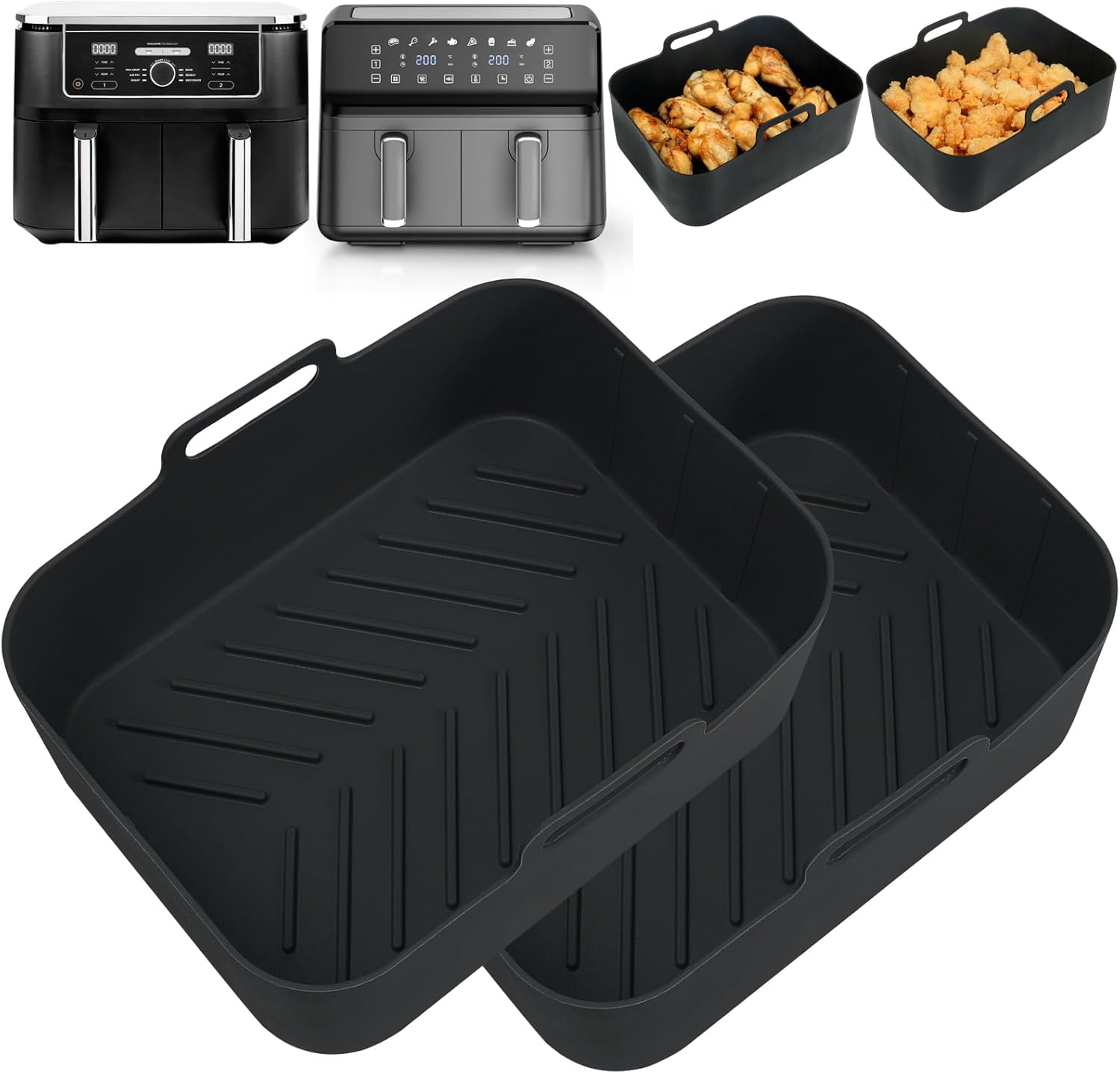 Yql Enlarge Thickened Air Fryer Silicone Liner for Ninja 9.5l Af400uk/keplin 9l/tower T17088 | Oven-Safe &amp;amp; Microwave-Safe | Premium Air Fryer Accessories | Kitchen Liners Reusable for Dual Basket