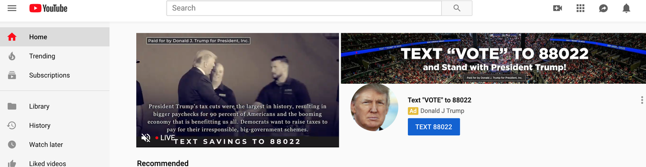 President Trump ads on YouTube.