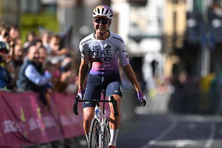 DURANGO, SPAIN - MAY 19: Paula Blasi of Spain and UAE Development Team celebrates at finish line as race winner during the 25th Durango - Durango Emakumeen Saria 2026 a 113km one day race from Durango to Durango on May 19, 2026 in Durango, Spain. (Photo by Szymon Gruchalski/Getty Images)