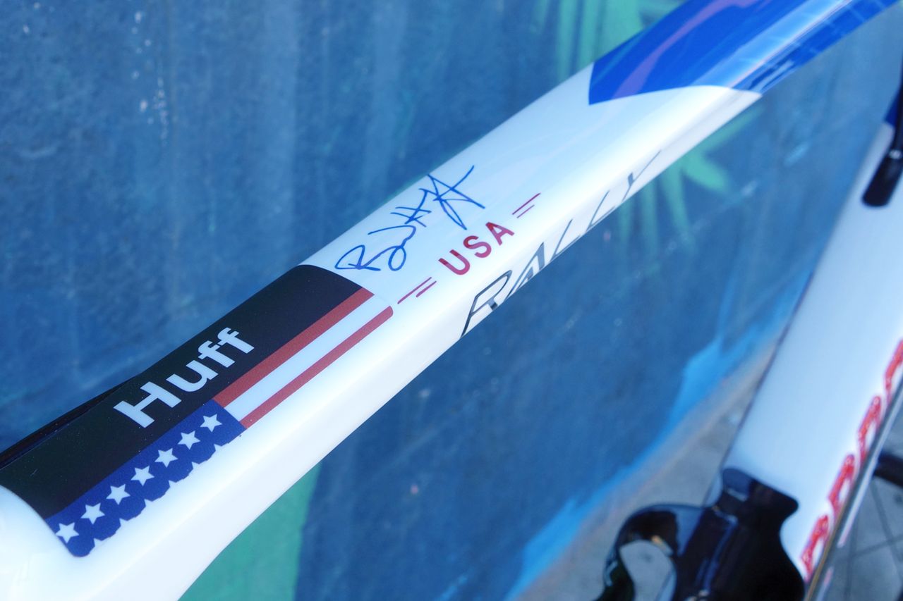 Huff's signature on the top tube leaves little doubt whose ride this is.