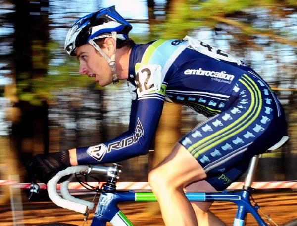 Peter Vanden Borre (Embrocation Cycling Journal) flying through the trees.
