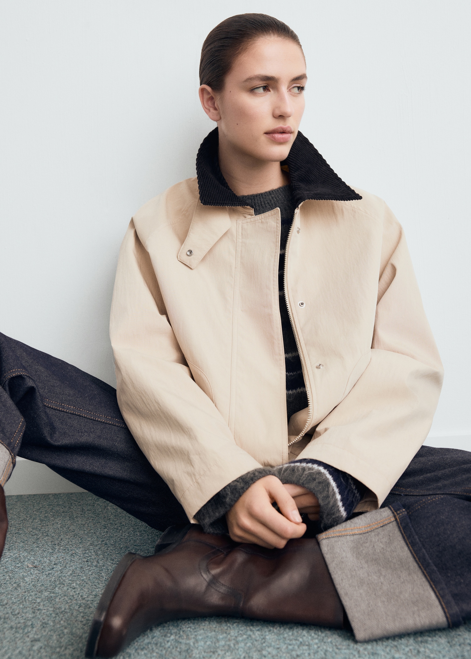 Cotton Jacket With Corduroy Collar - Women | Mango Usa