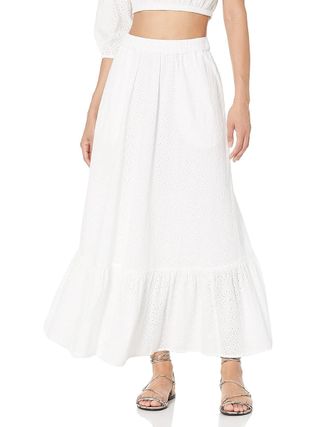 The Drop Women's Anupa Cotton Tiered Midi Skirt, White Eyelet, Xxs