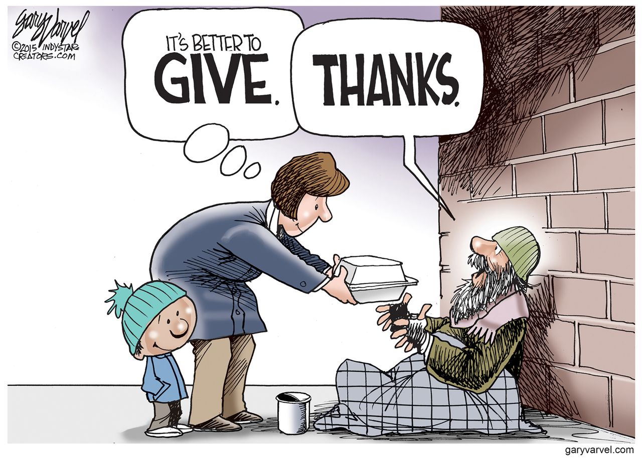 Editorial cartoon U.S. Thanksgiving better to give holiday season