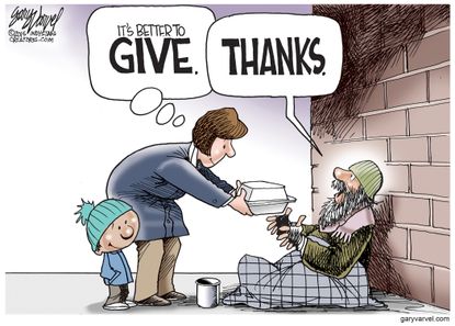 Editorial cartoon U.S. Thanksgiving better to give holiday season