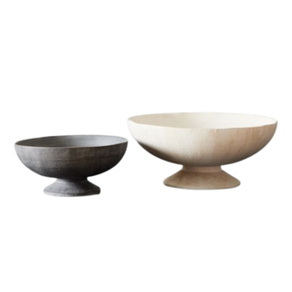 small and large ceramic bowls in gray and white