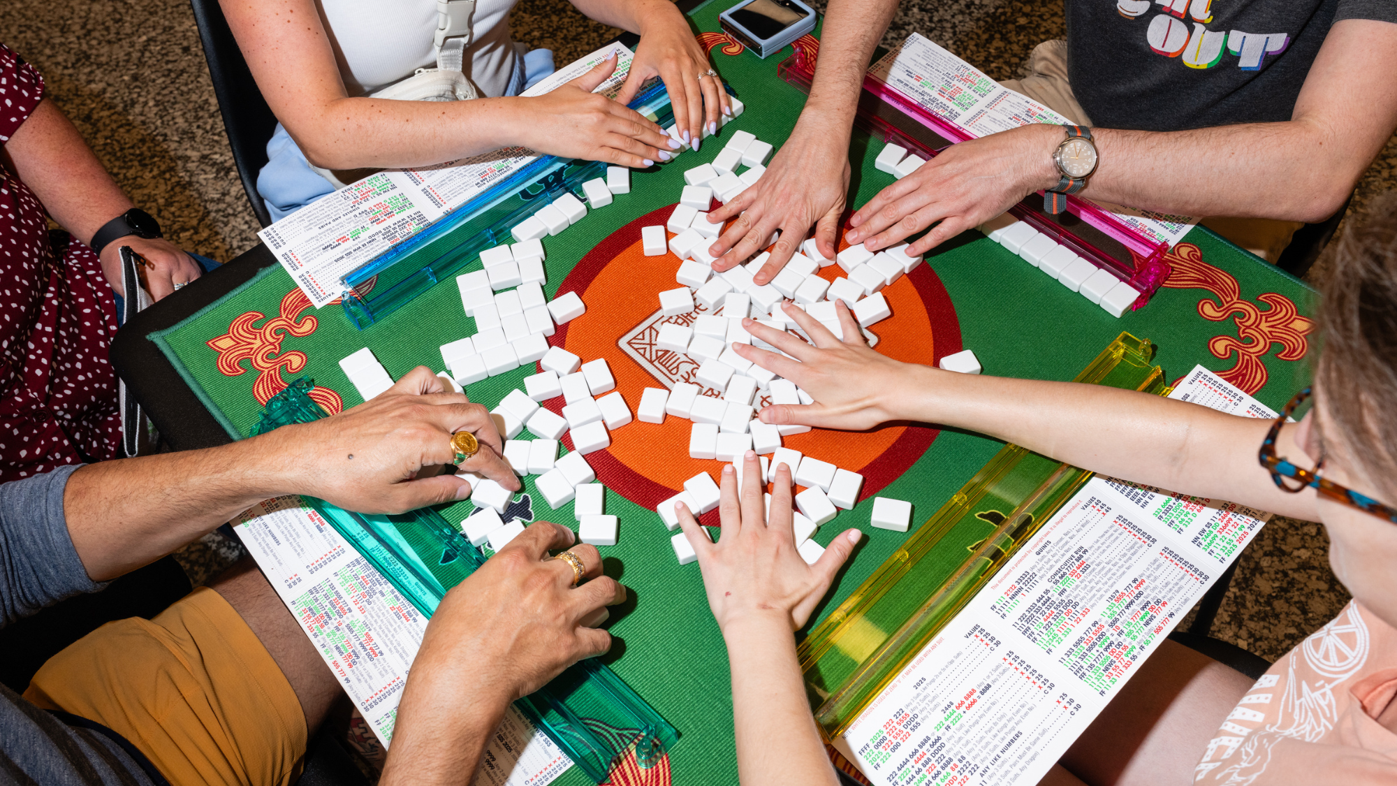 People playing during "Mahjong Night" at the Martin Luther King Jr. Library in Washington, D.C
