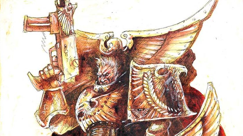 Rogal Dorn, Primarch of the Imperial Fists, as drawn by John Blanche