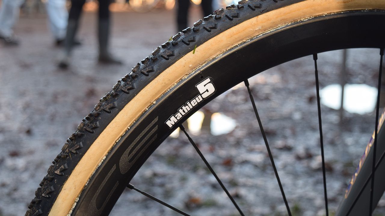 Mathieu van der Poel's wheels are marked separately from those of his teammates.