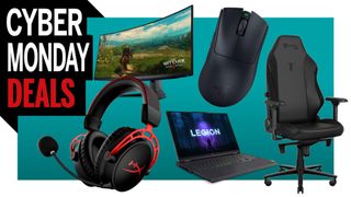 PC Gamer Cyber Monday products on a teal background