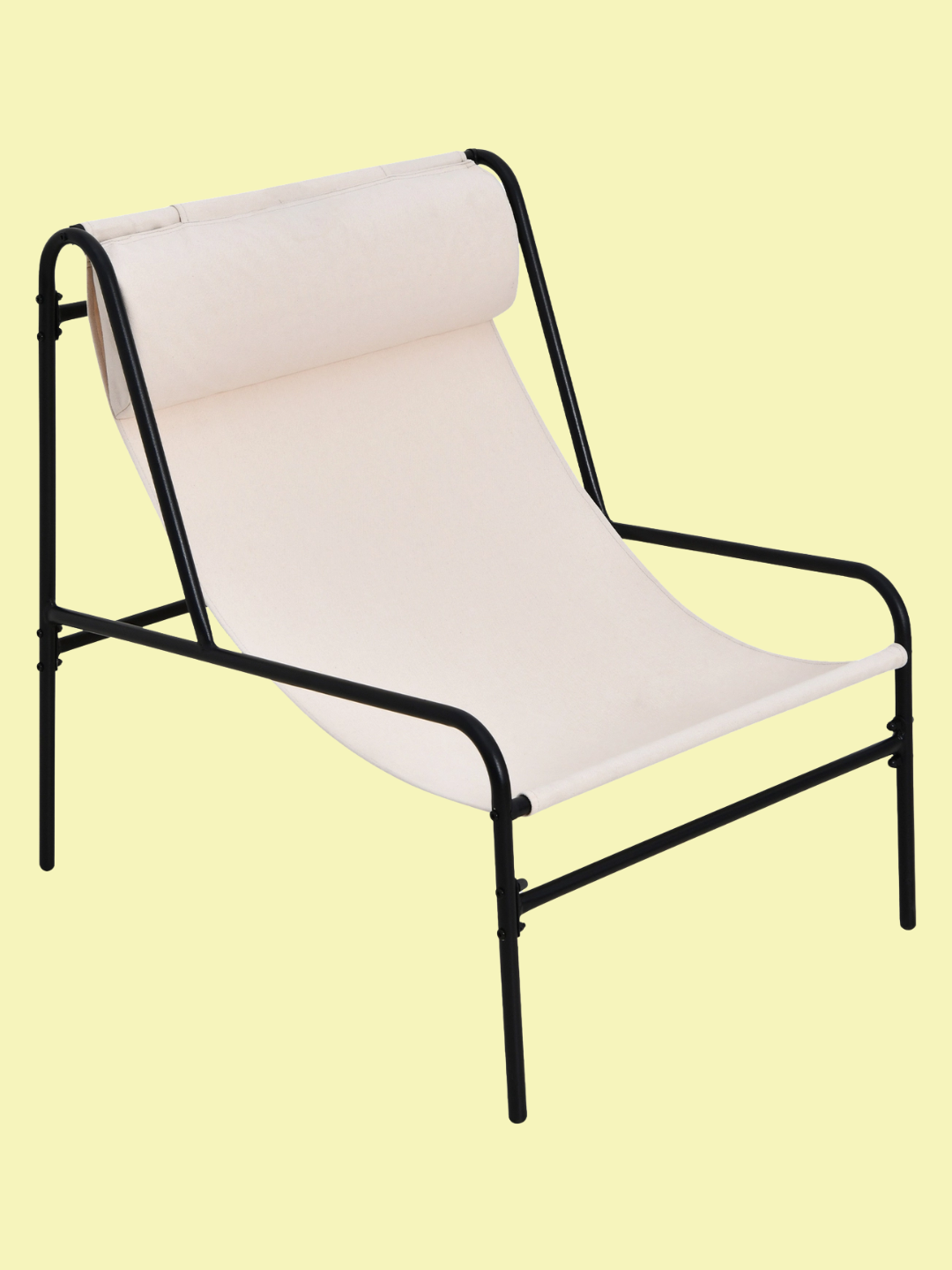A cream scooped outdoor chair from Habitat with a black frame